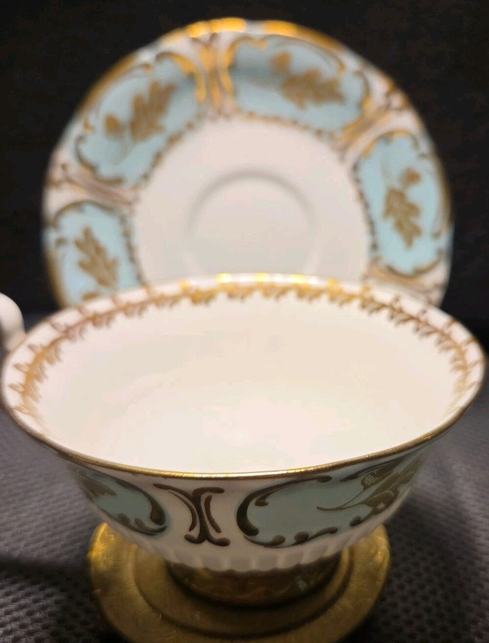 Vntg Foley China Works Cup & Saucer Set Light Blue W/gold Leafs 3336